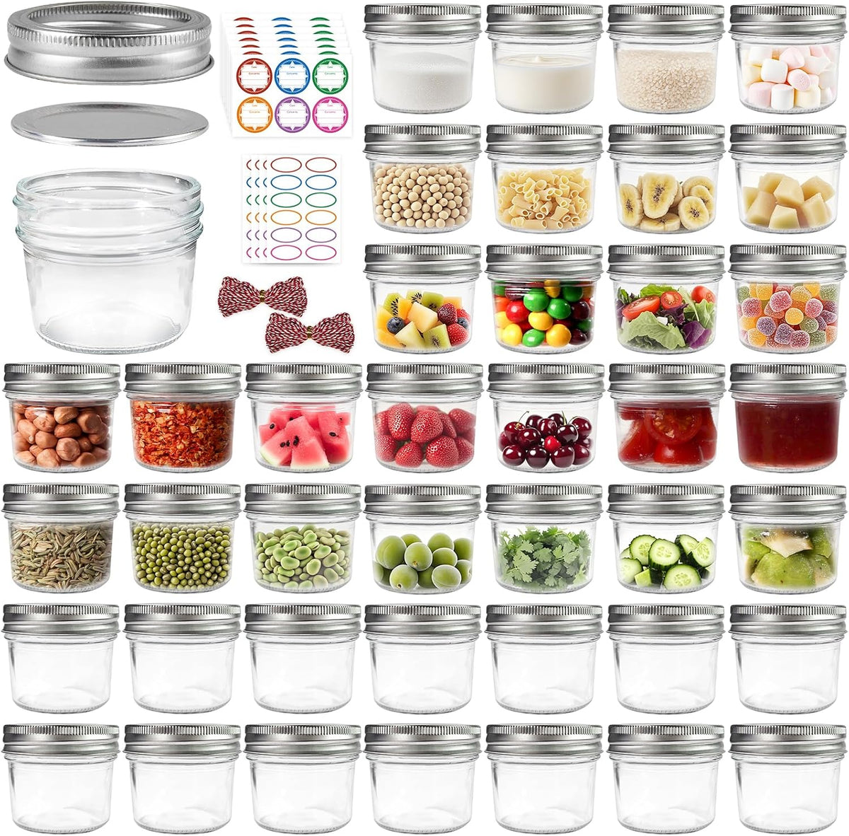 PINIWON Mason Jars 4 oz with Lids, 40 Pack Mini Canning Jars