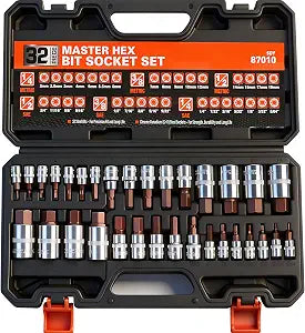 High Torque Master Hex Bit Socket Set, 32-Piece SAE & Metric Allen Socket Set, Premium S2 Alloy Steel, Durable Storage Case, 1/4", 3/8", 1/2" Drive, for Automotive & Mechanical Work