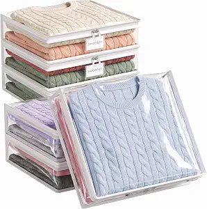 Lifewit 6 Pack Clear Zippered Storage Bags, Plastic Sweater Storage Bags Clothing Organizer for Blankets Linen Sweater Bed Sheet Quilt Clothes (15.7 x 13.8 x 3.9 Inch)