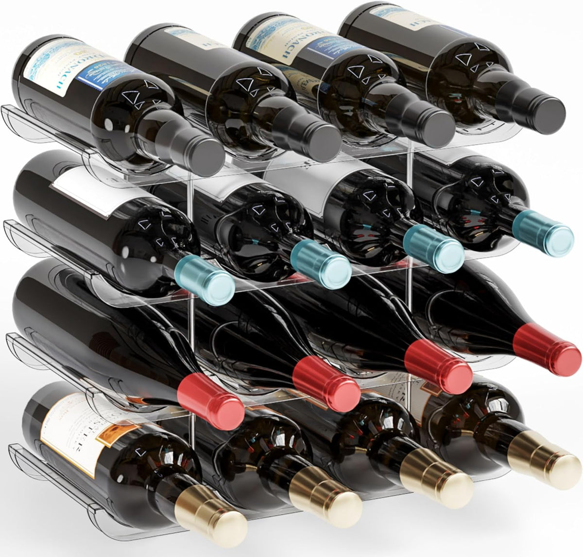 Yieach 4 Tier Stackable Wine Racks Countertop,Sturdy and Durable Wine Rack Free Standing Floor for Inside Cabinet,Clear Water Bottle Organizer and Wine Storage Racks Holder for Pantry,Table,Kitchen