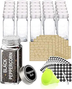 SWOMMOLY 25 Pcs 4 oz Glass Spice Jars with 703 Spice Labels and Shaker Lids