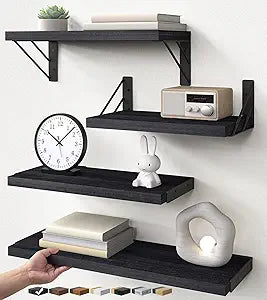 BAYKA Wall Mounted Black Floating Shelves for Wall (Set of 4, 16" Mixed)