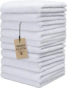 Textila Terry Wash Cloths ��� Pack of 10, White, 12x12 Inches ��� Soft, Absorbent & Multipurpose Cotton Washcloths for Face, Hand, Bath, Kitchen, Spa, Gym & Hotel Use