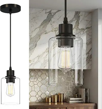 Black Pendant Lights Kitchen Island,Farmhouse Glass Hanging Light Fixtures