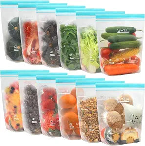 SPLF 12 Pack Reusable Gallon Freezer Bags Dishwasher Microwave Safe