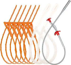 Drain Hair Remover(6pcs), Drain Snake Clog Remover(1pcs)  Cleaning Brushes(2pcs) Tool Set For Toilet, Kitchen Sink, Bathroom Tub, Sewer, (6+2+1)