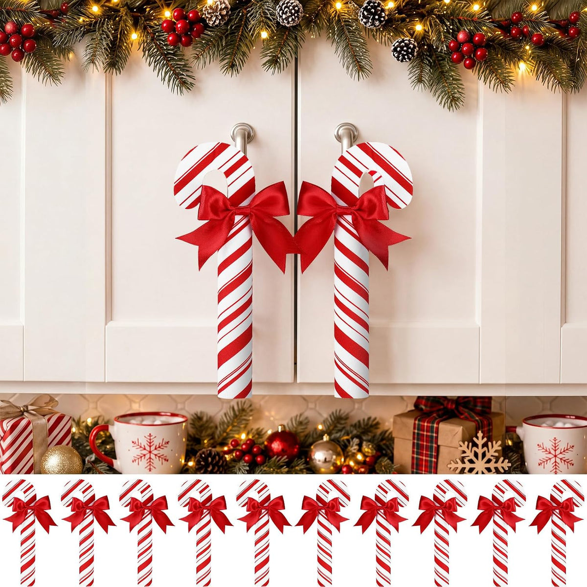 Remagr 10 Pcs Christmas Knob Covers Candy Cane Cabinet Handle Cover Kitchen