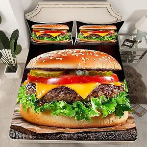 Erosebridal Hamburger Twin Fitted Sheet for Boys Girls Kids Adults,Cheese Hamburger Bedding Set Bedroom Decor,Fast Food Themed Bed Sheets,Novelty Gifts Funny Bed Cover