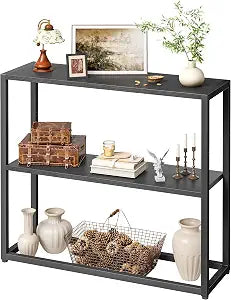 TIQLAB Small Entryway Table, 29.5" Narrow Console Table with Shelves, Black
