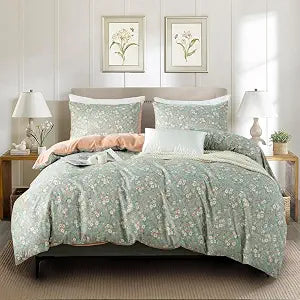 Queen Duvet Cover Floral, Brushed Microfiber 3 Pieces Bedding Sets, Garden Style Vintage Flower Pattern Queen Flower Duvet Cover with Zipper Closure, Luxury Soft Breathable Comfy