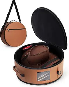 Marscamd Vegan Leather Hat Box Fits 4 Cowboy or Wide-Brim Hats, Brown