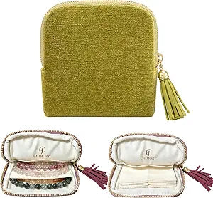 2026 New Travel Jewelry Case Organizer, Portable Travel Jewelry Organizer, Jewelry Pouch for Journey Rings Crystal Bracelet Organizer with Tassel Zipper, Mothers Day Gifts for Women, Avocado Green