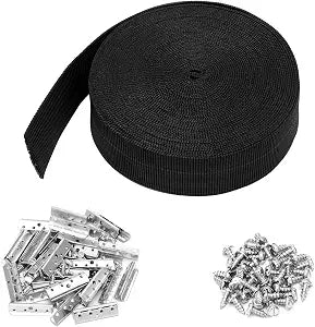 Threehoney 2 Inch Wide x 40 ft Chair Webbing Replacement Kit Black