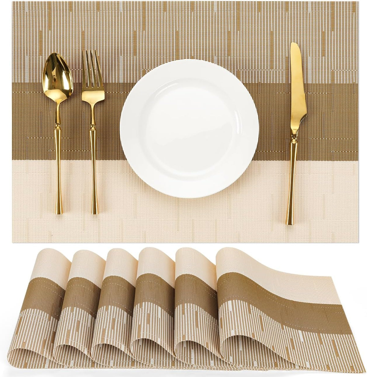 Placemats Set of 6, Vinyl Woven Heat-Resistant Place Mats