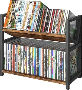 ELITEROO 2-Tier CD Holder, Wooden DVD Storage Rack, Desk CD Display Shelf