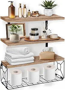 Bathroom Shelves Over Toilet Set of 3, 15.8 Inch, Rustic Brown