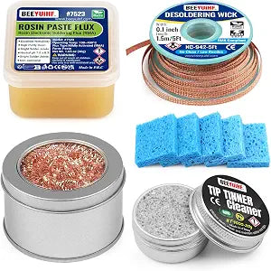 Soldering Tip Cleaning Kit Solder Flux | Tip Tinner Cleaner | Desoldering Wick Braid | Cleaning Wire | Cleaning Sponges