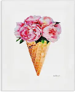 Minimal Icecream Cone Peonies, 16 x 20 Inch Canvas Wall Art