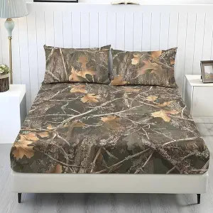 ZDCUSTOM Hunting Camo Soft Fitted Sheet Bed Sheets for Kids Girls Boys Twin XL Size 1 Fitted Sheet & 2 Pillowcases Easy Install Bedsheets for Home Decor, 39" x 79"