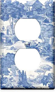Funny Blue & White French Duplex Outlet Light Switch Plate Cover 1 Gang Decorative Outlet Plate Electrical Wall Plate Covers for Kitchen Bedroom Bathroom Decor 4.5" X 2.75"