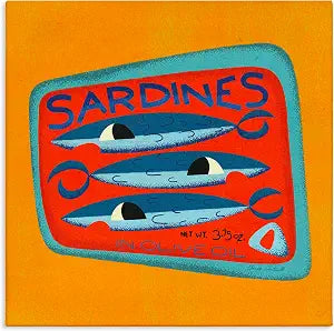 Bright Hued Sardine Can Kitchen, 17 x 17 Inch Canvas Wall Art