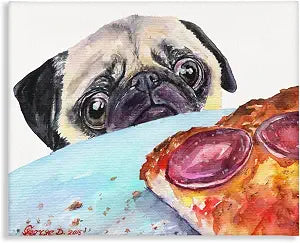 Hungry Pug Pizza Humor Portrait, 16 x 20 Inch Canvas Wall Art