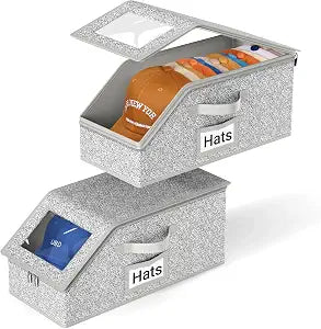 AOODA 2 PCS Stackable Hat Storage for Baseball Caps, Holds up to 24 Caps Hat Organizer for Closet, Sturdy Snapback Boxes for Men with Cardboard, Grey