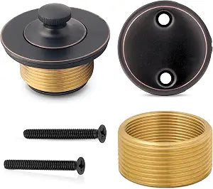 All-Brass Lift and Turn Bathtub Drain Kit  Includes Universal Fine/Coarse Thread Stopper & Two-Hole Overflow Faceplate  Complete Tub Drain Trim Set (Oil Rubbed Bronze)