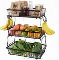 3 Tier Fruit Basket with 2 Banana Hangers for Kitchen Counter
