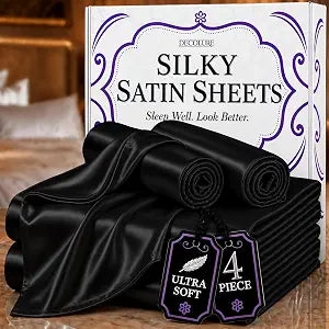 DECOLURE Satin Sheets Queen Size | Softer Than Silk | Luxury 4 Pc Bed Set