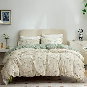 Cotton 3-Piece Twin Bedding Set - Reversible Floral Duvet Cover with Zipper Closure