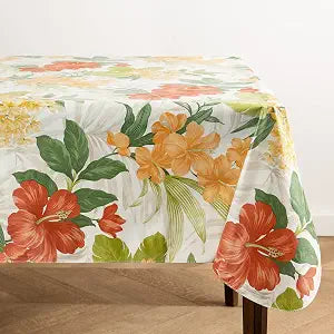 Elrene Home Fashions Callisto Tropical Floral Water- and Stain-Resistant Vinyl Tablecloth with Flannel Backing, 52 Inches X 70 Inches, Rectangle, Yellow