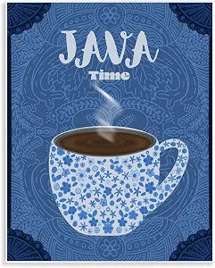 Blue Coffee Mug Floral, 11 x 14 Inch Mounted Print on Wall Plaque