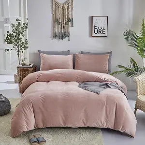 Pureant Pink Velvet Comforter Sets King Women Girls Blush Pink Fluffy Bedding Comforters Adults Teens Cute Dusty Pink Winter Quilts Solid Light Red Flannel Quilt Bean Pink Micromink Sherpa Plush Bed