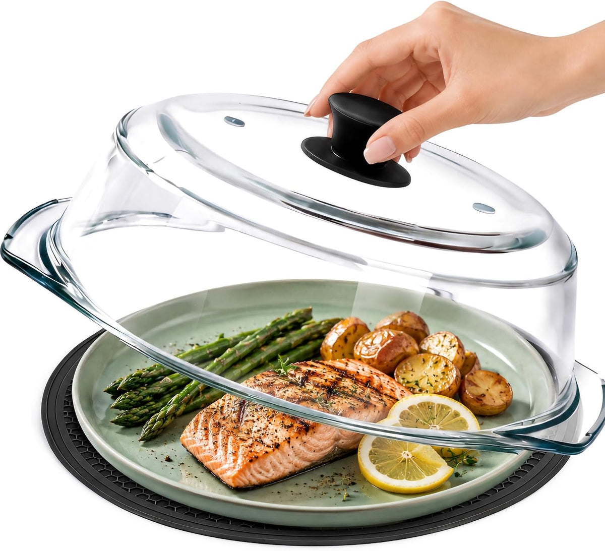 Glass Microwave Splatter Cover for Food, 10 in Vented Lid