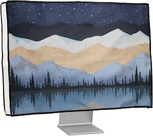 kwmobile Dust Cover for 27-28" monitor - Linen Monitor Protector with Design - Starry Night Lake White/Light Brown/Dark Blue