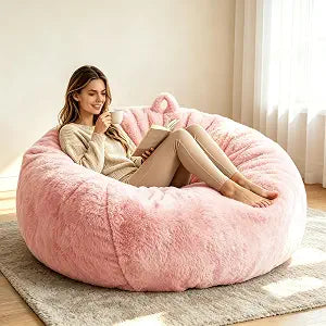 Faux Fur Comfy Bean Bag Chair Cover (No Filler),Stuffed Animal Storage Pink