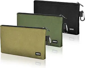 3 Pcs Zipper Tool Pouches, Flat Bottom Utility Bags with Carabiners