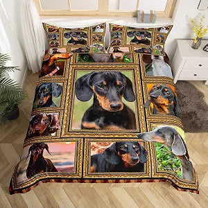 Feelyou Dachshund Bedding Set Full Size 3Pcs for Kids Teens Adults