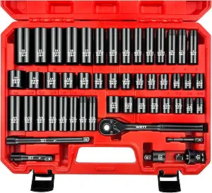 WETT 50Pcs 3/8" Drive Impact Socket Set, SAE/Metric, Deep/Shallow Sockets