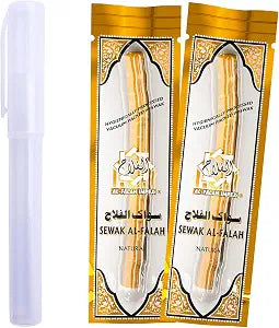 Al Falah Sewak Natural Miswak Toothbrush - 2 Sticks and 1 Holder - Vacuum Sealed Natural Flavor Traditional Toothbrush Stick - for Healthy Gums & Teeth
