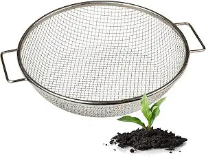Round Soil Sifter, 1/4-inch Stainless Steel Sieve with Handles