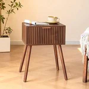 AWASEN Walnut Night Stand, Mid Century Modern Nightstand with Drawer