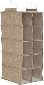 Household Essentials 10Pocket Hanging Shoe Organizer with SidebySide Canvas Storage and 2 Hooks for Support, Beige