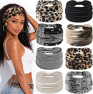 Awumbuk Wide Headbands for Women Knotted Non Slip, Soft Moisture Wicking Head Bands for Workout Sports Yoga 8 Pack