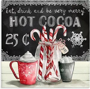 Cocoa Candy Canes Christmas, 17 x 17 Inch Canvas Wall Art