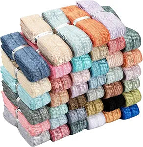 WILLBOND 40 Yards Fold over Elastic, 5/8" Wide Ribbon,Morandi Color