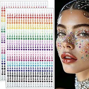 1800PCS Self-Adhesive Rhinestone Stickers Rainbow Eye Face Hair Jewels Gems