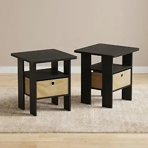 Furinno Andrey 2-Tier Side Table Set of 2, Open Shelf, Black Espresso