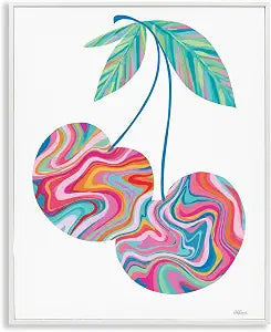 Groovy Waves Cherries Retro Fruit, 16 x 20 Inch Framed Gicle Print
